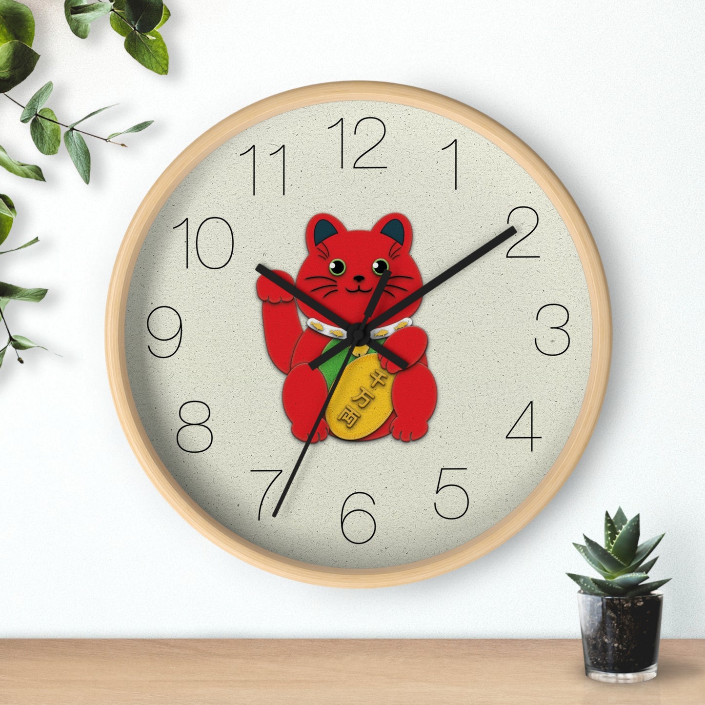 Red Maneki-Neko Attracting Success and Prosperity Wall Clock - vrmediadecor.vrmedia.com.au
