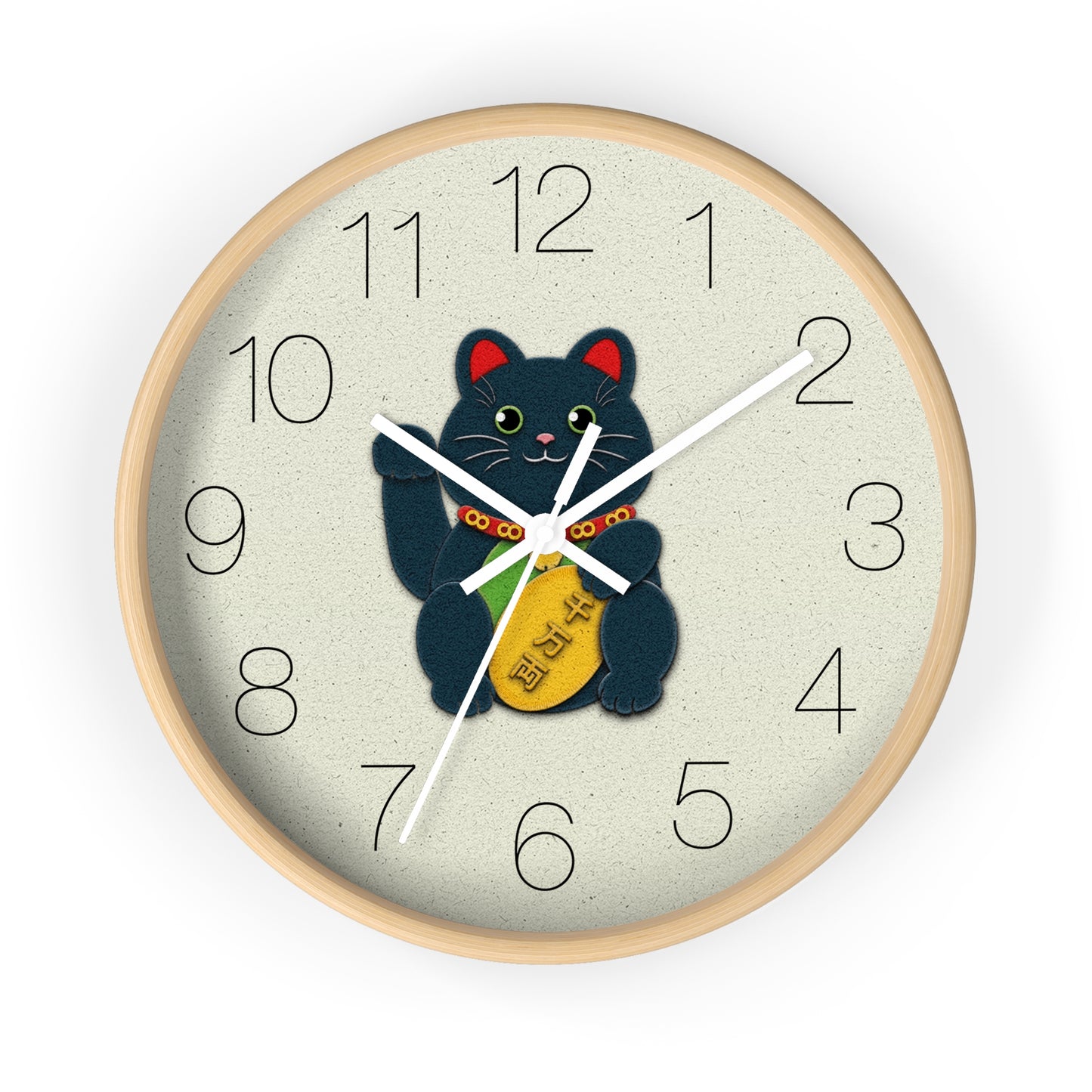 Black Maneki-Neko Warding Off Evil and Bringing Good Health Wall Clock - vrmediadecor.vrmedia.com.au