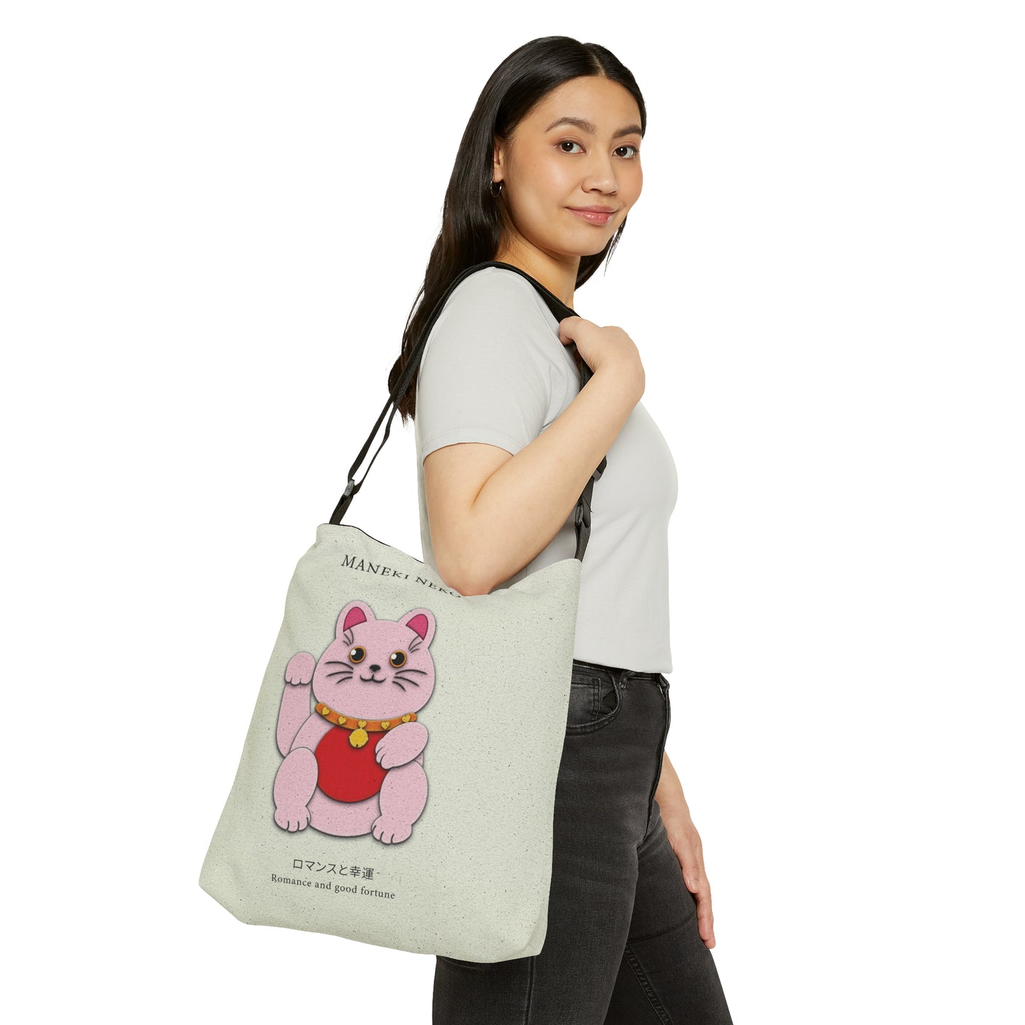 Pink Maneki Neko Adjustable Tote Bag