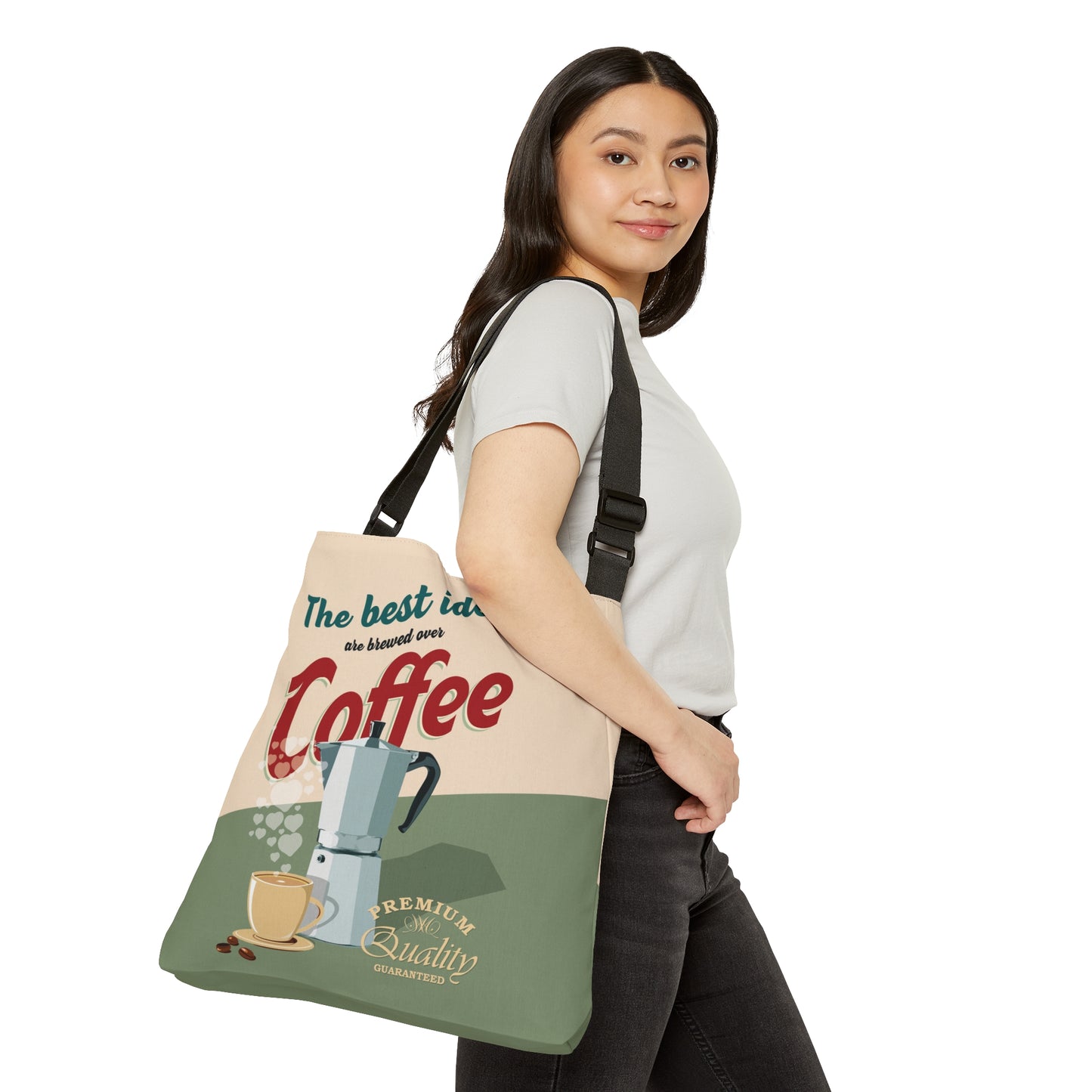 The Best Ideas Are Brewed Over Coffee Adjustable Tote Bag