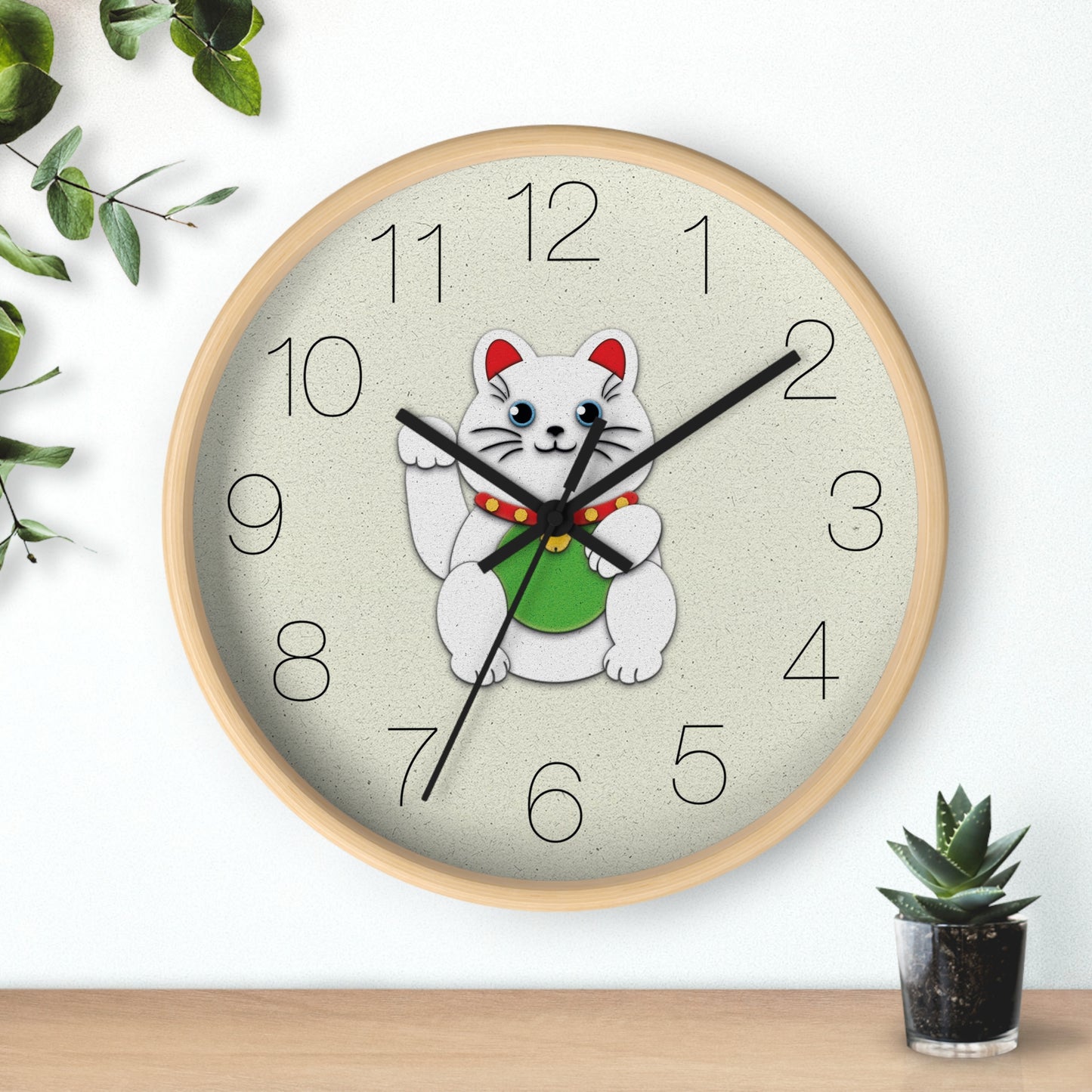 White Maneki-Neko Providing Purity and Happiness Wall Clock - vrmediadecor.vrmedia.com.au