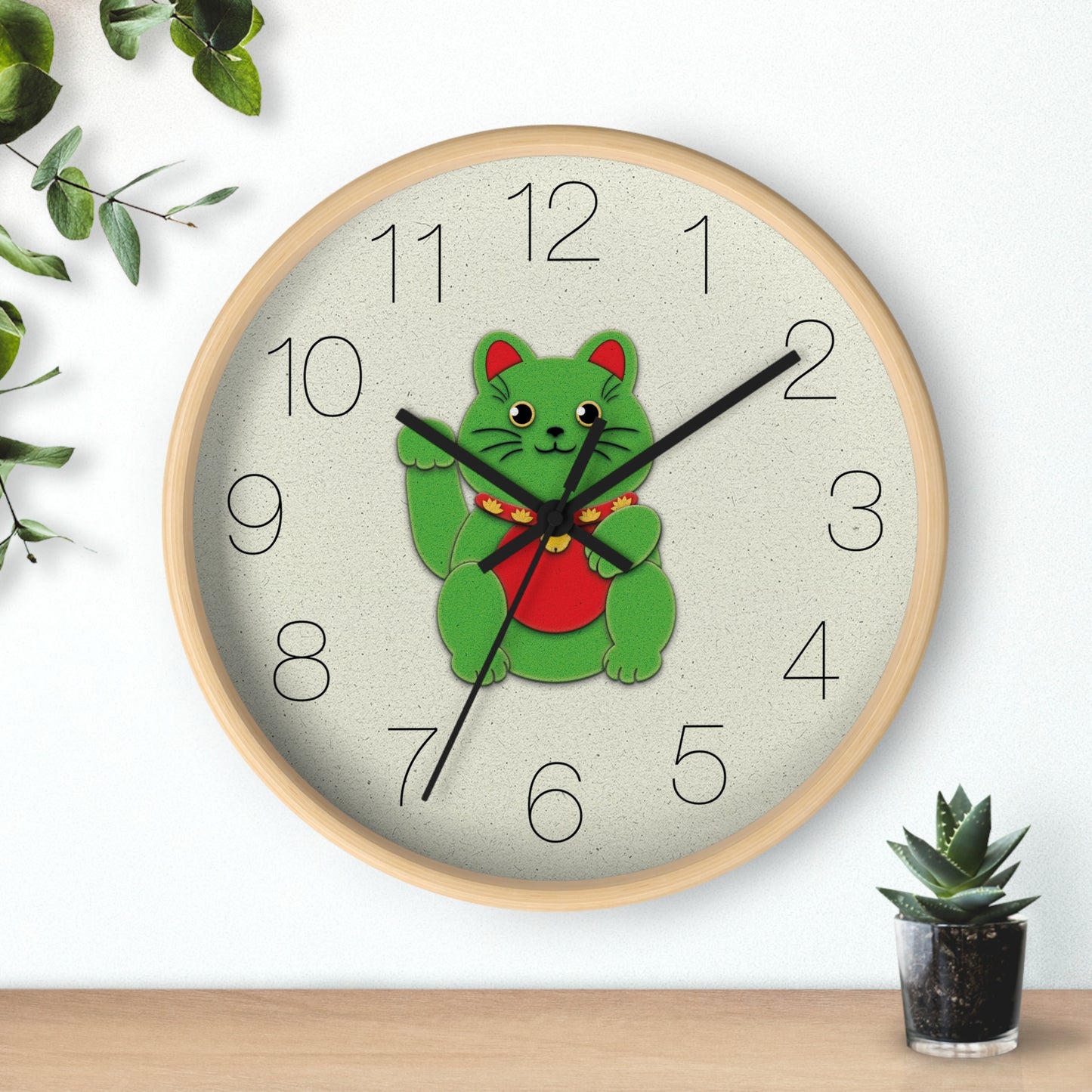 Green Maneki-Neko Promoting Growth and Success Wall Clock - vrmediadecor.vrmedia.com.au
