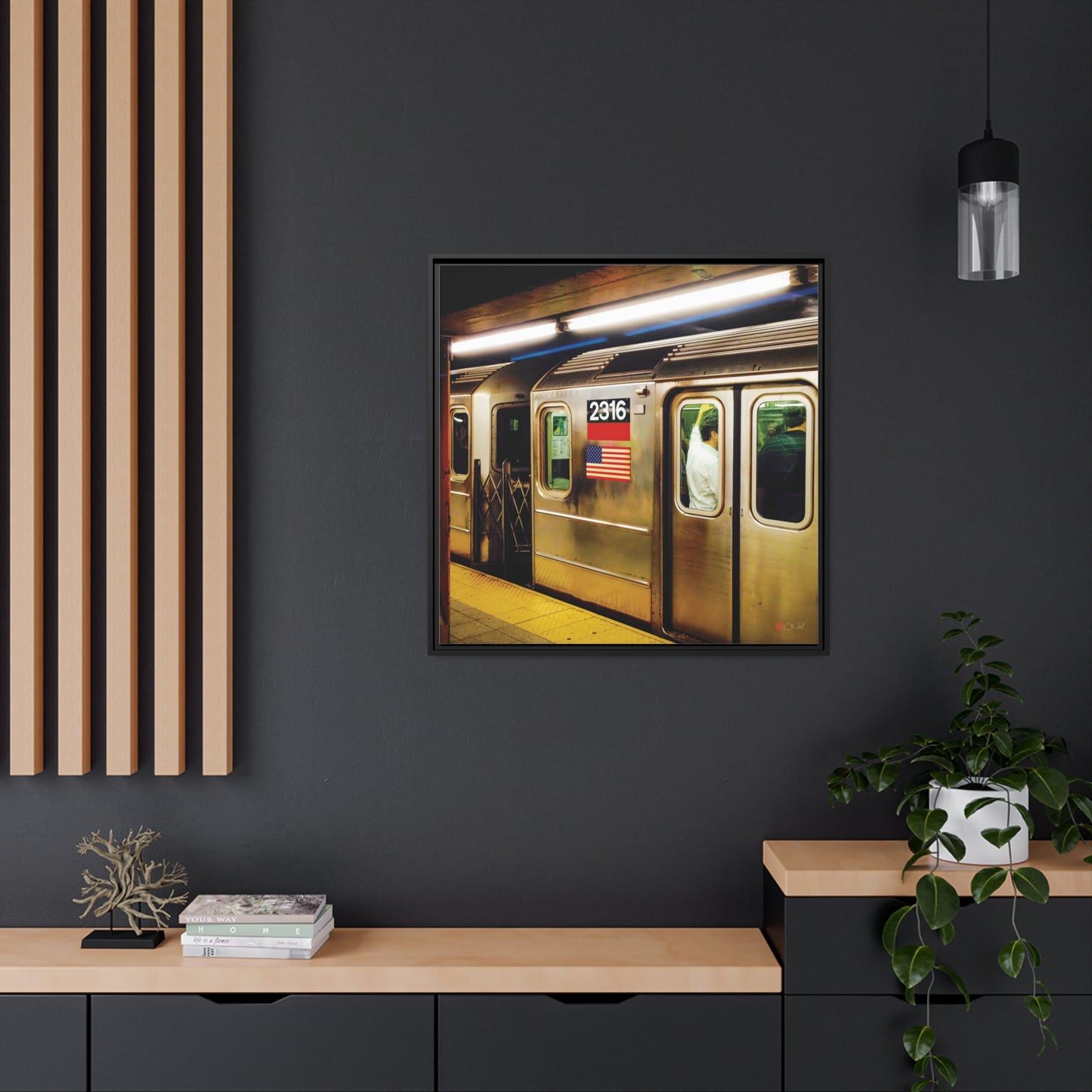 32x32" Framed Canvas: "Retro Subway Train 2316 Colour"