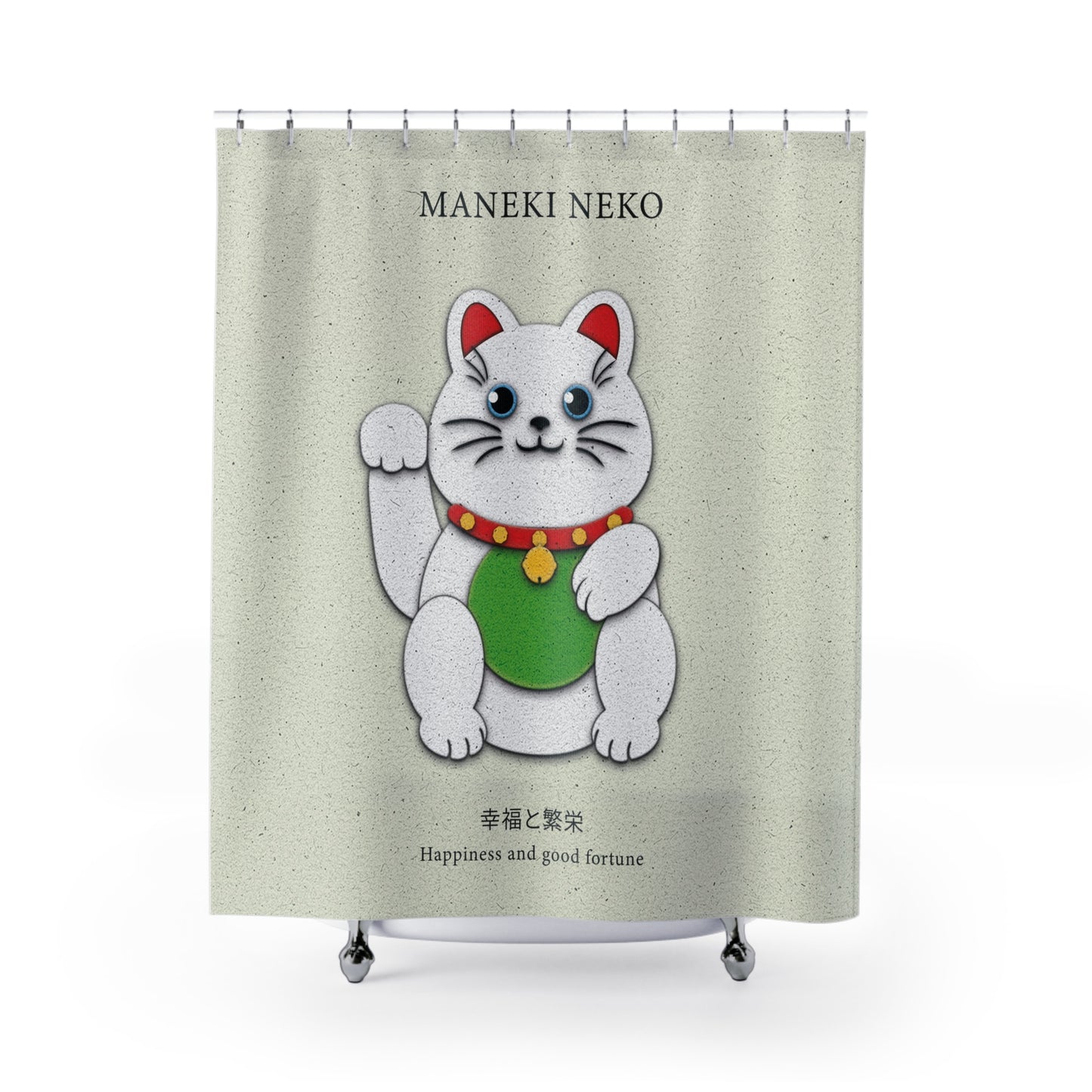 White Maneki-Neko Providing Purity and Happiness - Shower Curtain - vrmediadecor.vrmedia.com.au