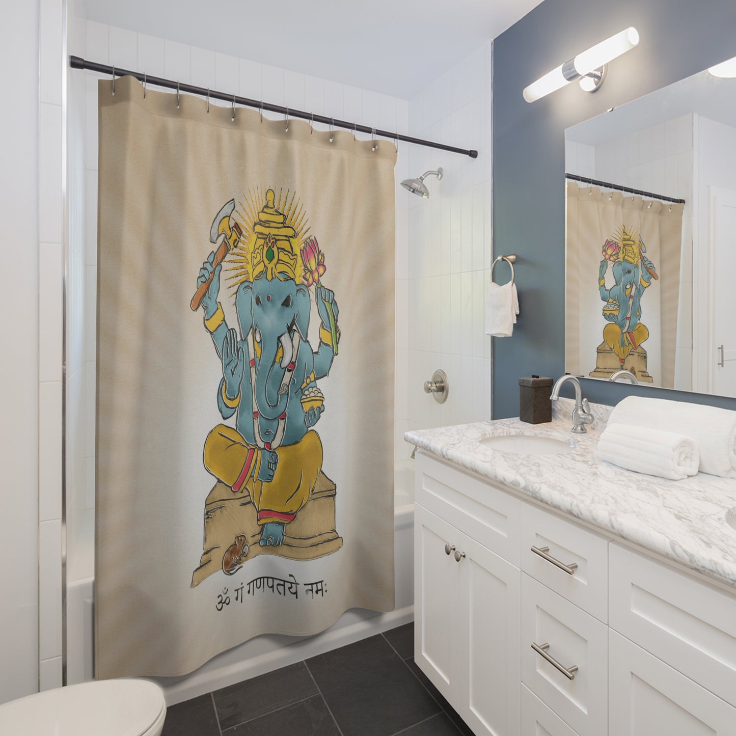 Divine Blessings Ganesha Deity Shower Curtain - vrmediadecor.vrmedia.com.au