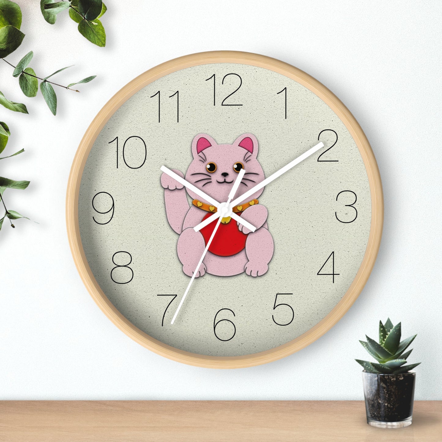 Pink Maneki-Neko Spreading Love and Romance Wall Clock - vrmediadecor.vrmedia.com.au