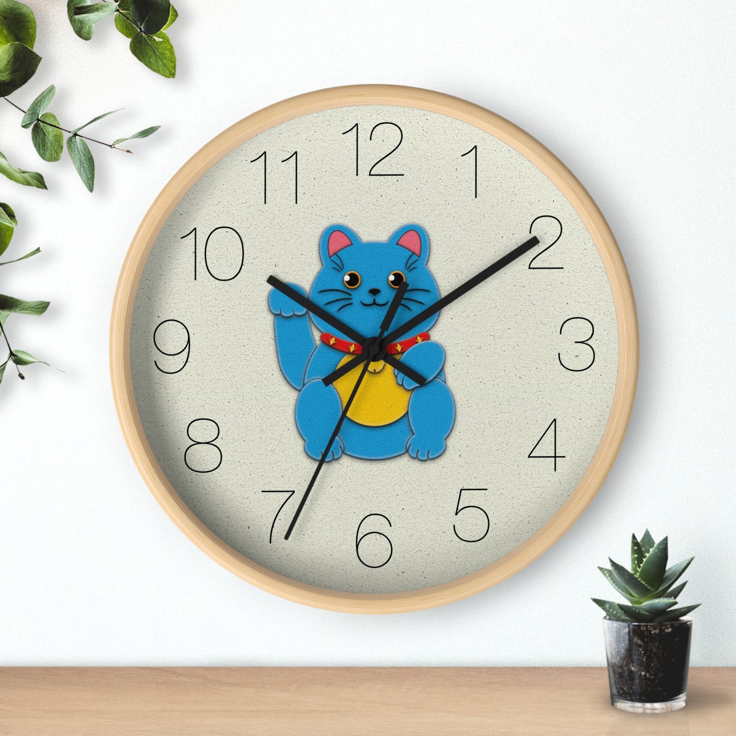 Blue Maneki-Neko Bringing Peace, Stability, and Good Fortune Wall Clock - vrmediadecor.vrmedia.com.au