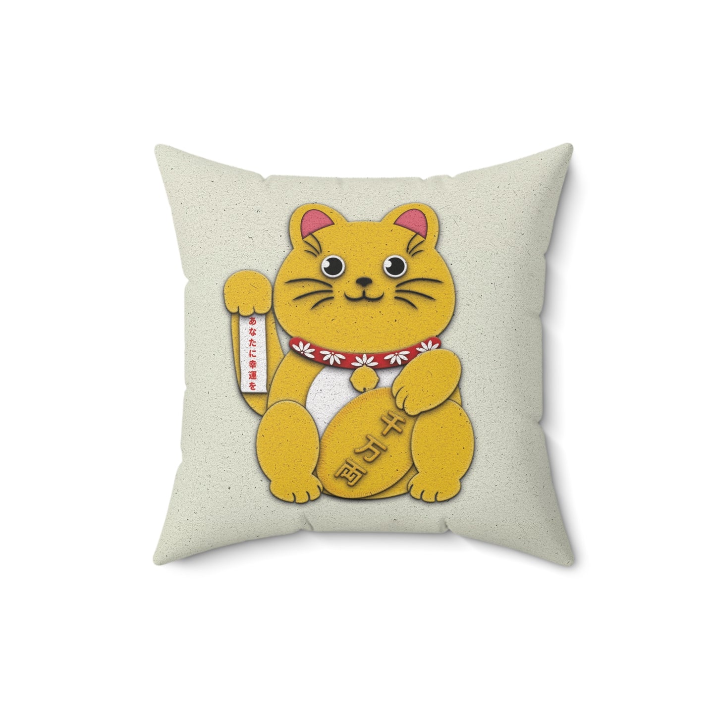 Gold Right Paw Maneki-Neko Spun Polyester Square Pillow