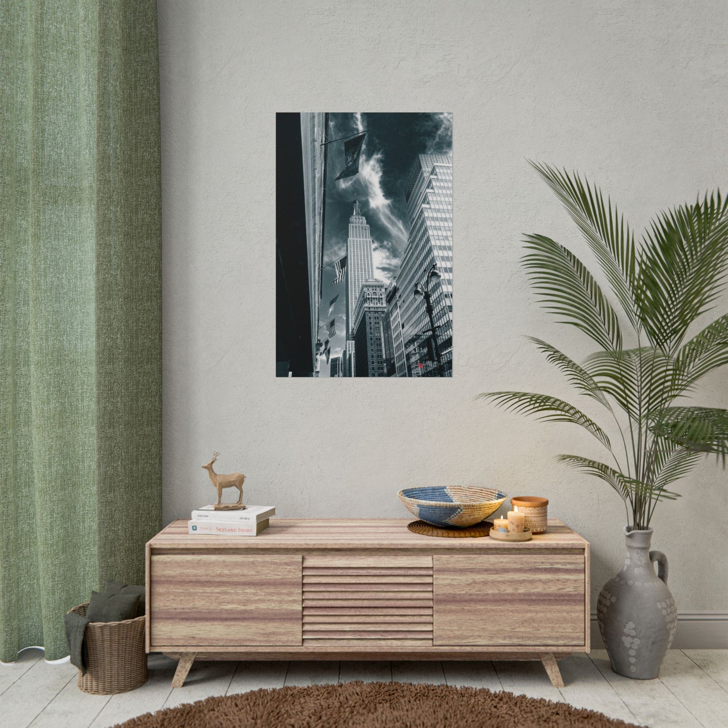 Empire State Building - Black and White Street Art Print Rolled Poster