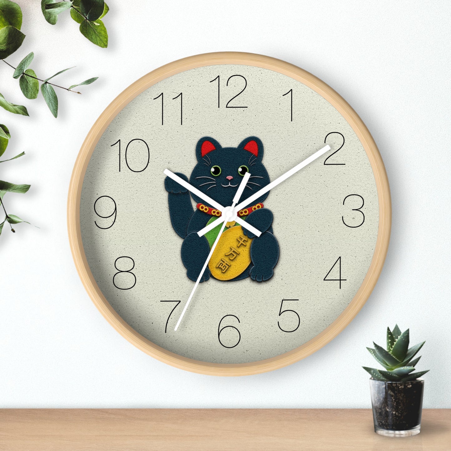 Black Maneki-Neko Warding Off Evil and Bringing Good Health Wall Clock - vrmediadecor.vrmedia.com.au