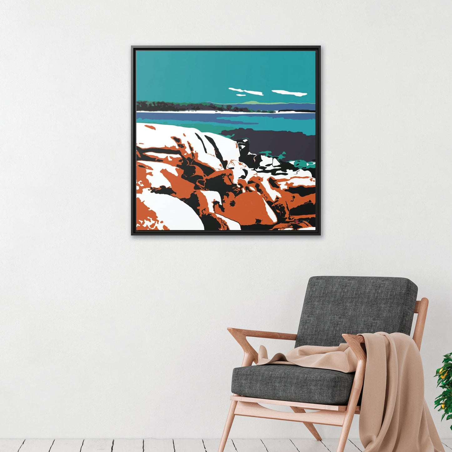 32x32" Framed Canvas: "Bay of Fires"