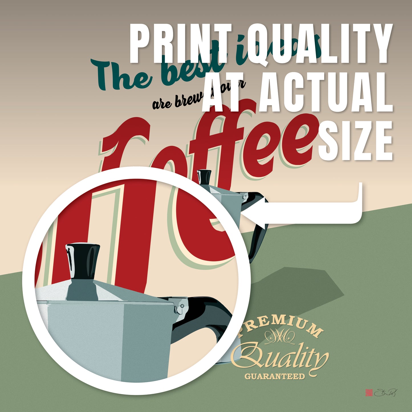 36x36" Framed Canvas Print: "The best ideas are brewed over coffee" - vrmediadecor.vrmedia.com.au