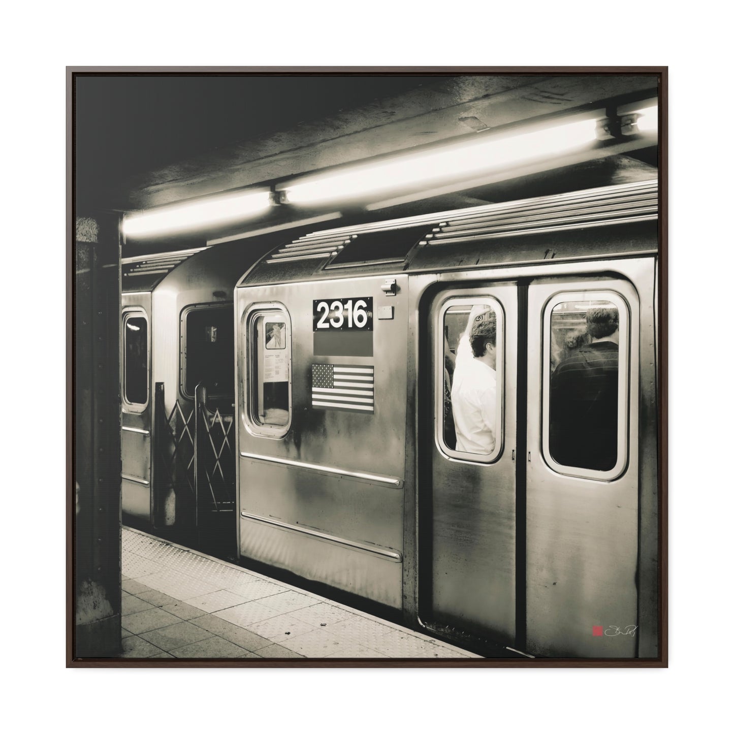 36x36" Framed Canvas Print: "Retro Subway Train 2316 BW" - vrmediadecor.vrmedia.com.au