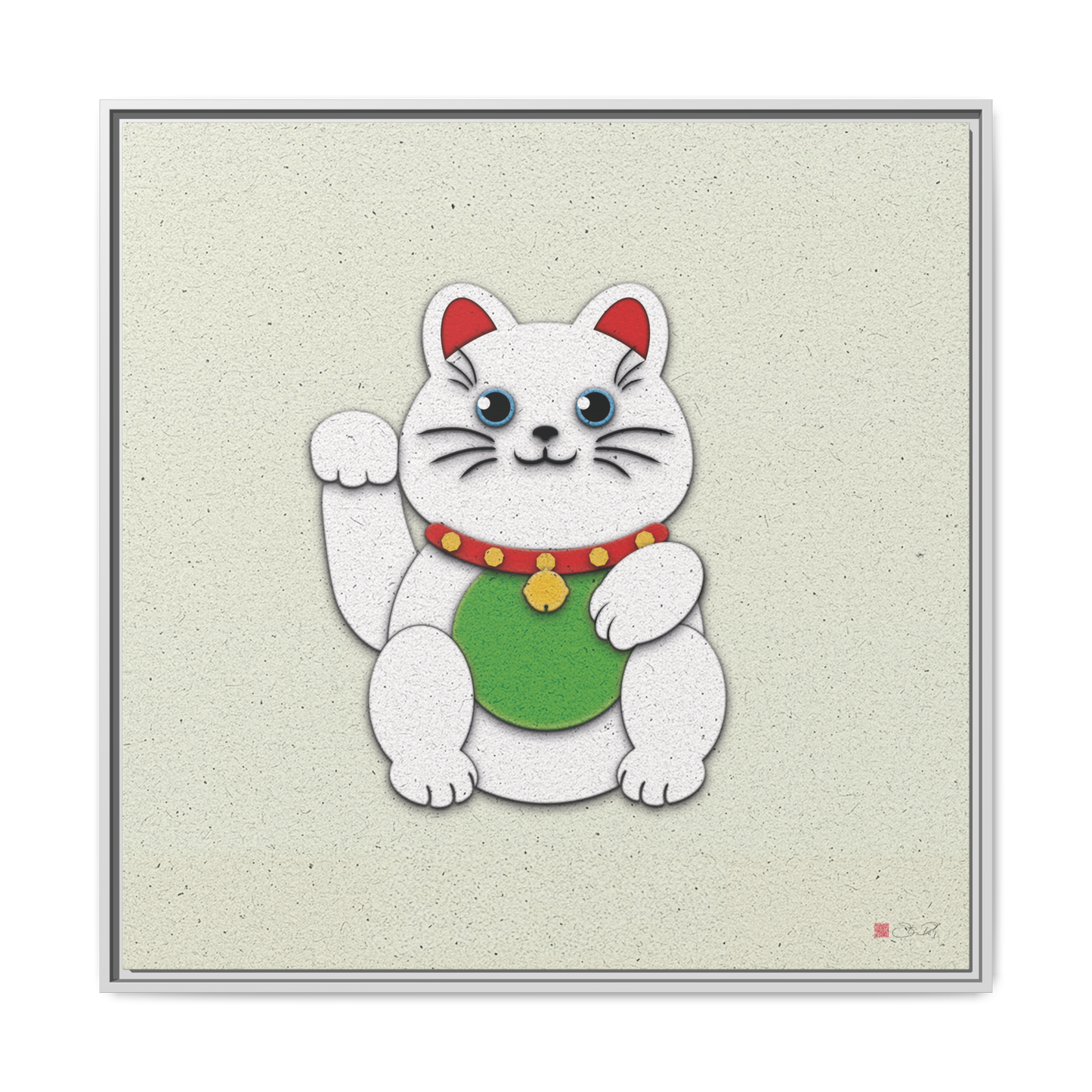 White Maneki-Neko - 36x36" Framed Canvas
