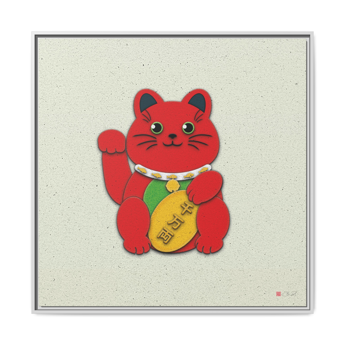 Red Maneki-Neko - 36x36" Framed Canvas