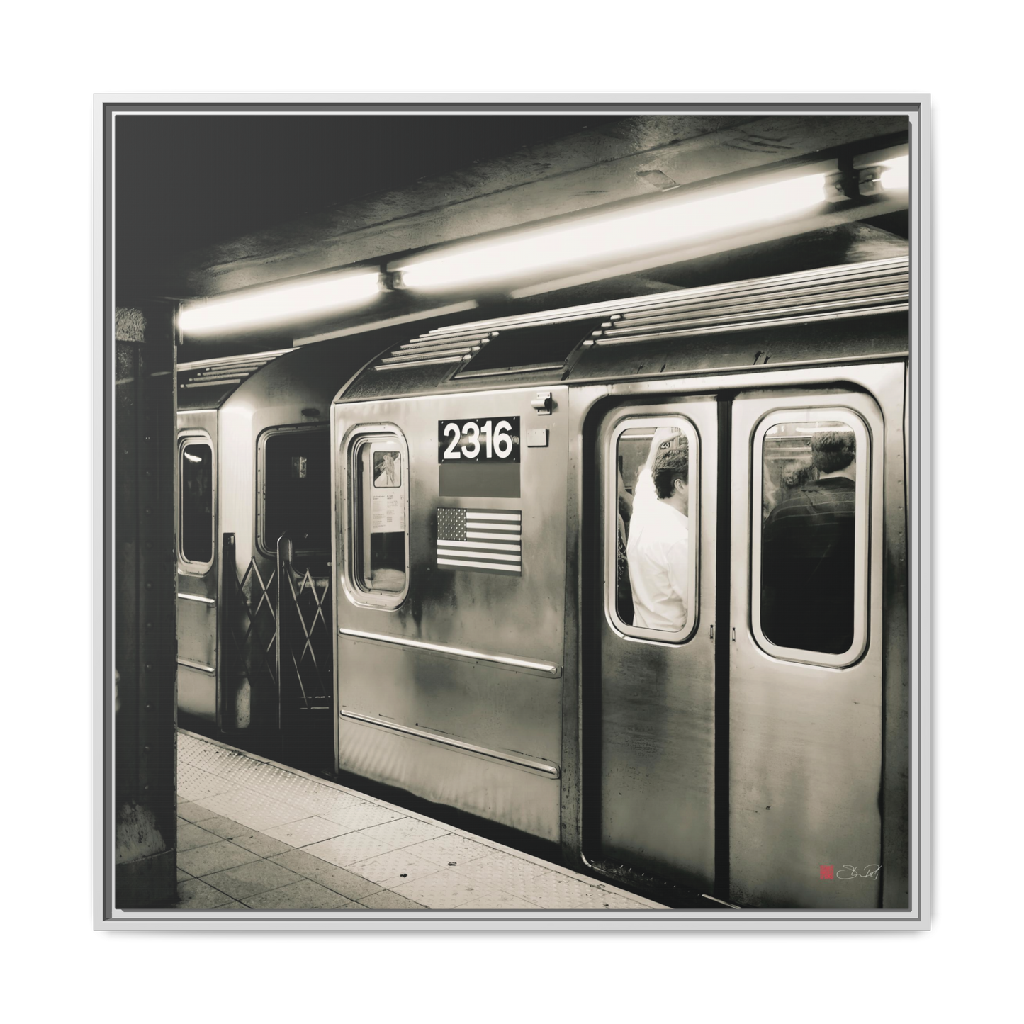 Retro Subway Train 2316 BW - 36x36" Framed Canvas