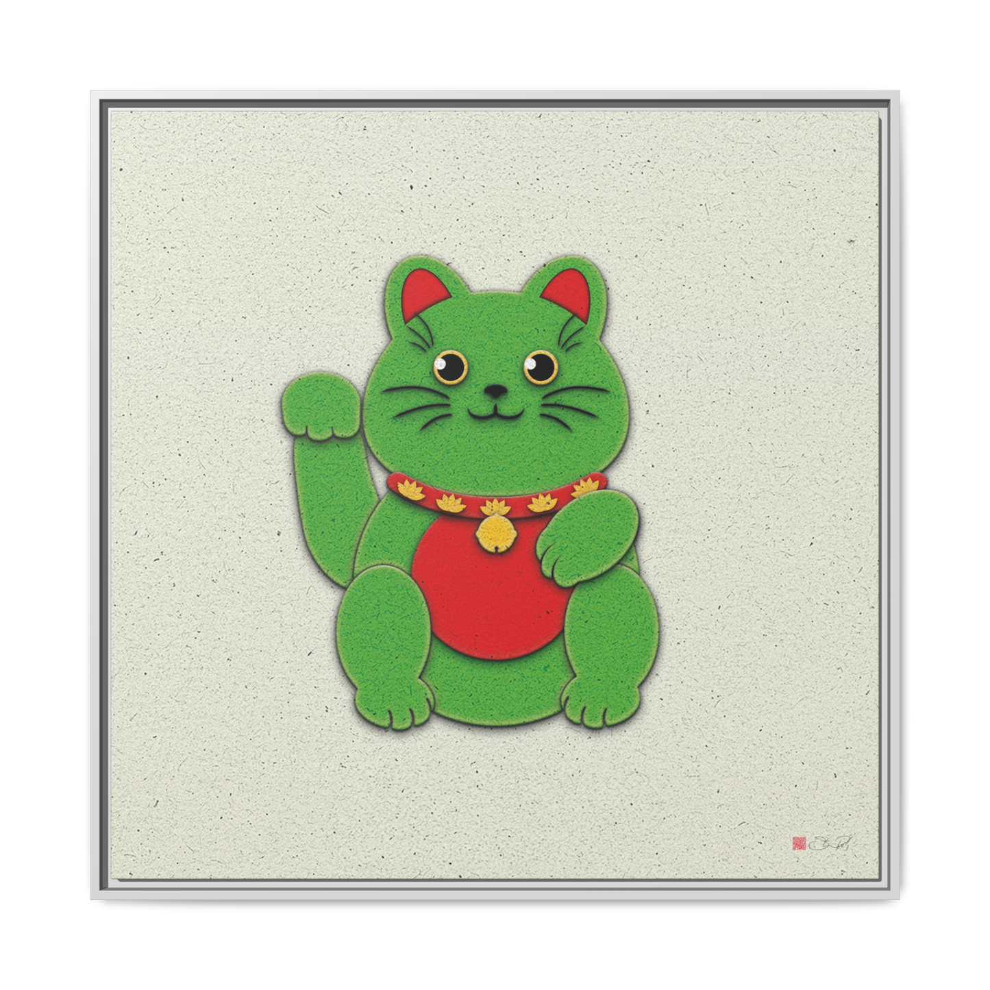 Green Maneki-Neko - 36x36" Framed Canvas