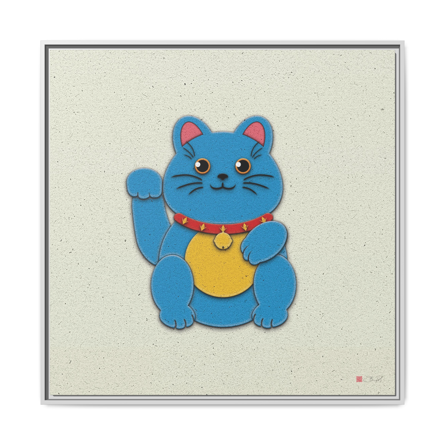 Blue Maneki-Neko - 36x36" Framed Canvas