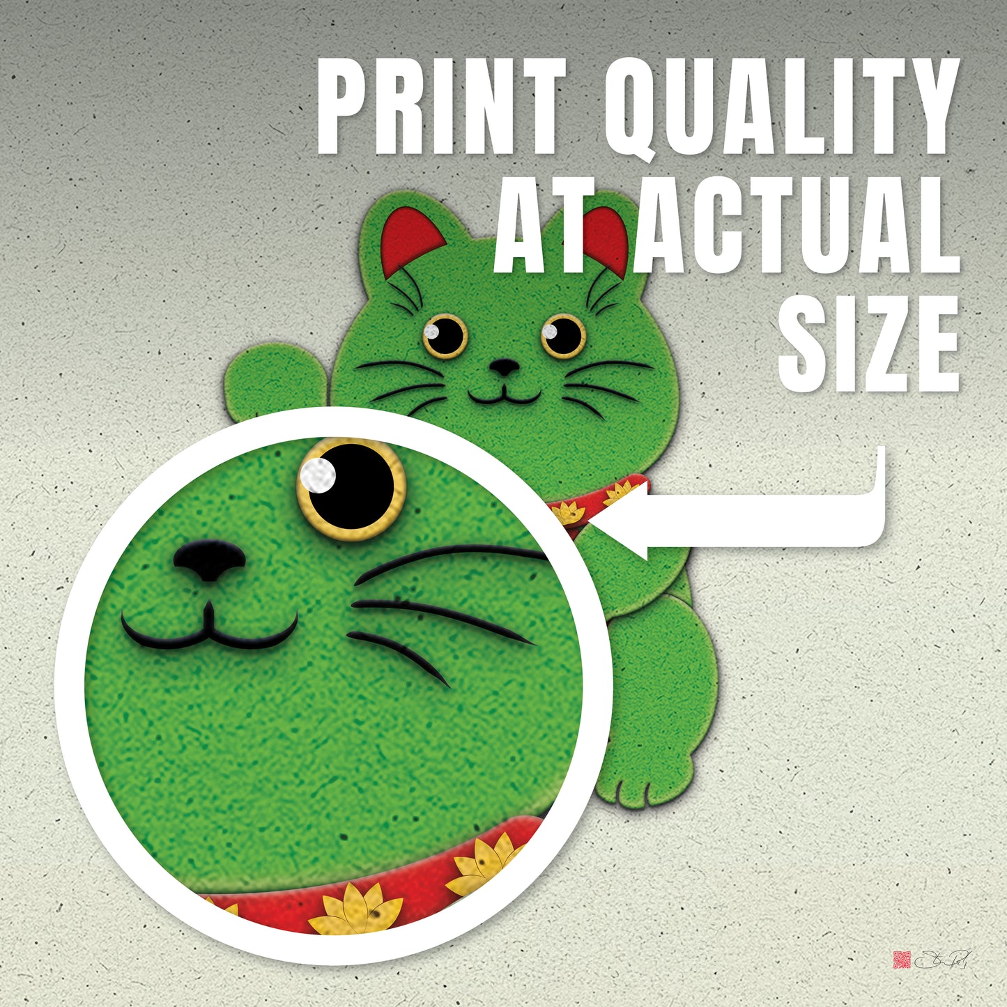 Green Maneki-Neko Promoting Growth and Success - Framed Print - vrmediadecor.vrmedia.com.au