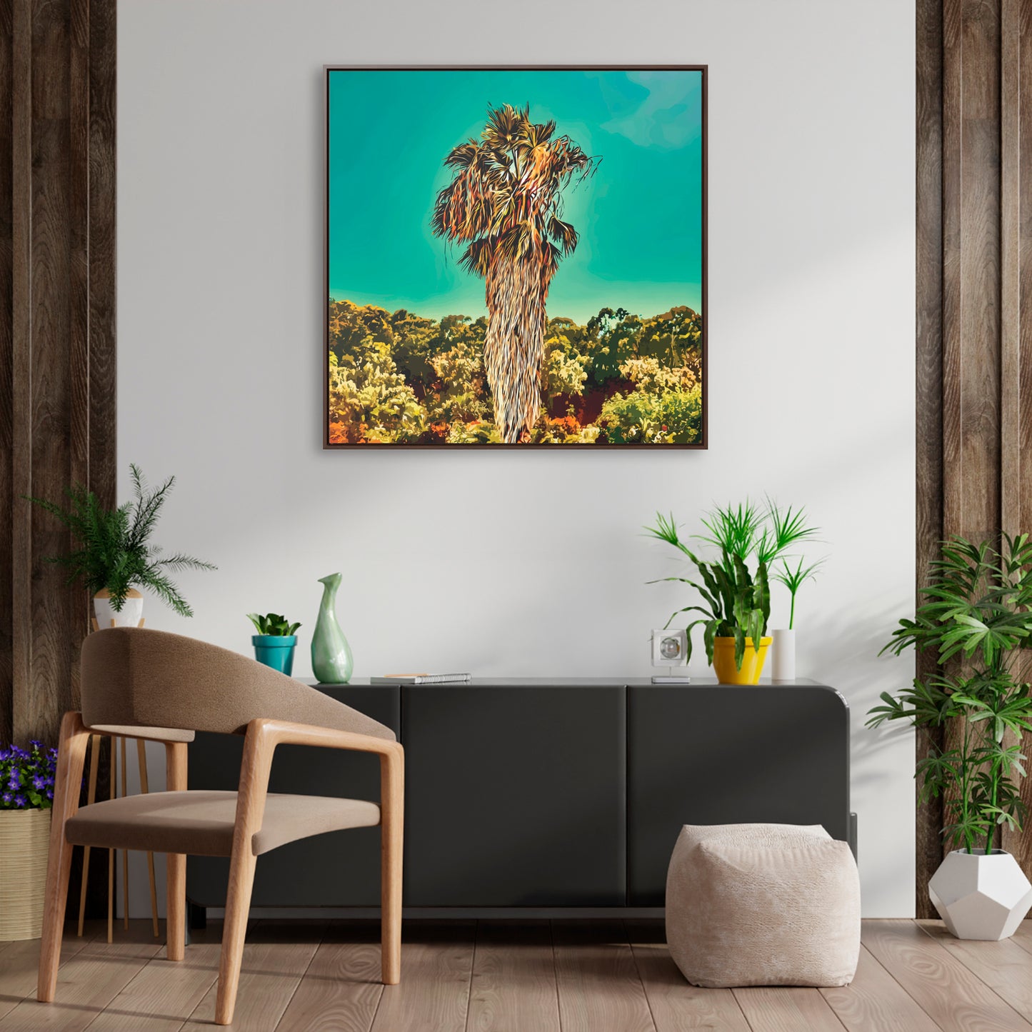 32x32" Framed Canvas: "Fan Palm Capricornia"