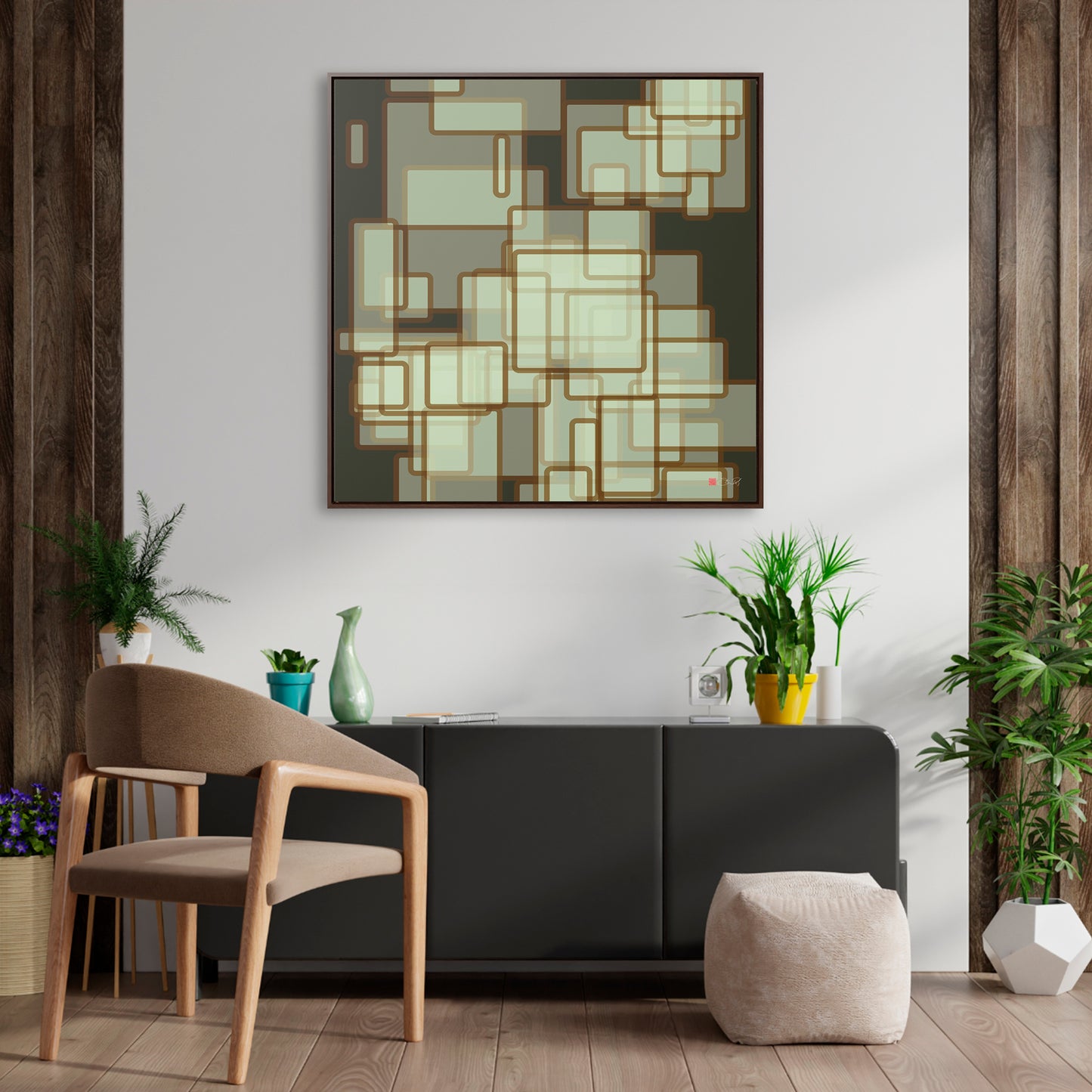 32x32" Framed Canvas: "Retro Metropolis"