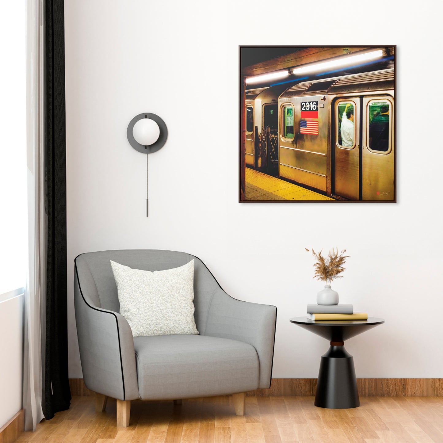32x32" Framed Canvas: "Retro Subway Train 2316 Colour"