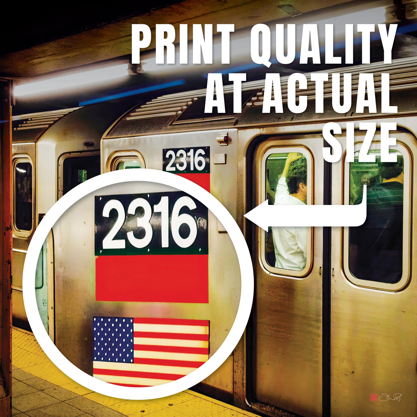 32x32" Framed Canvas: "Retro Subway Train 2316 Colour"