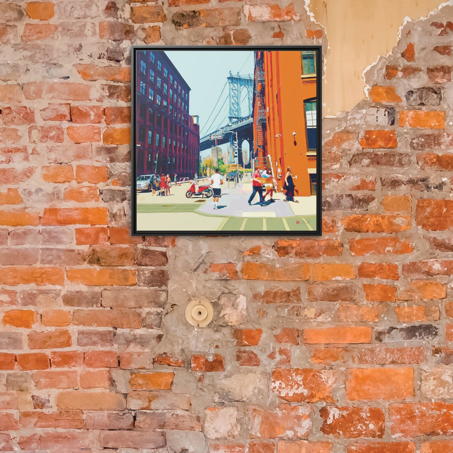 32x32" Framed Canvas: "Summer in Dumbo"