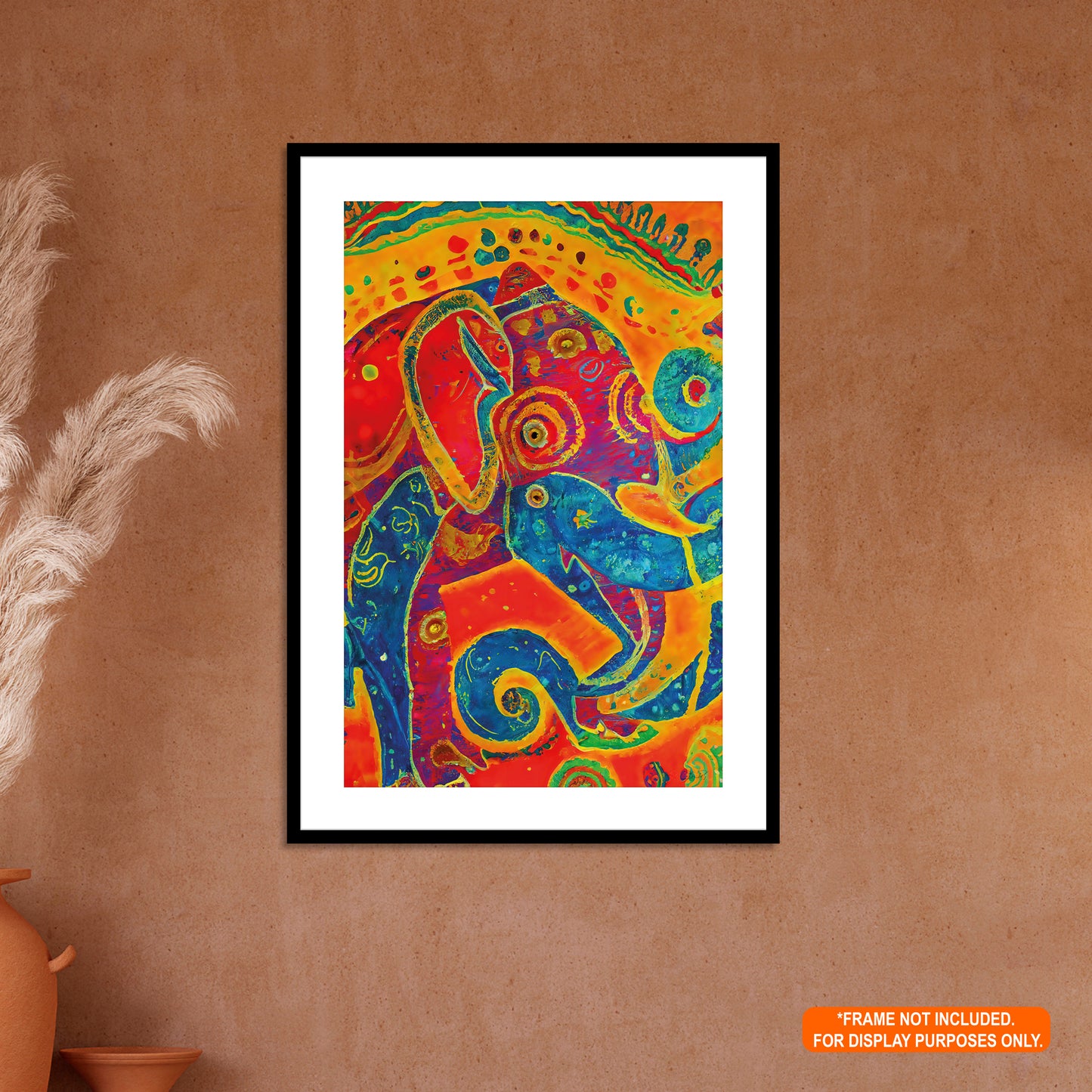 Elephant Regalia - Vibrant Abstract Print Rolled Poster