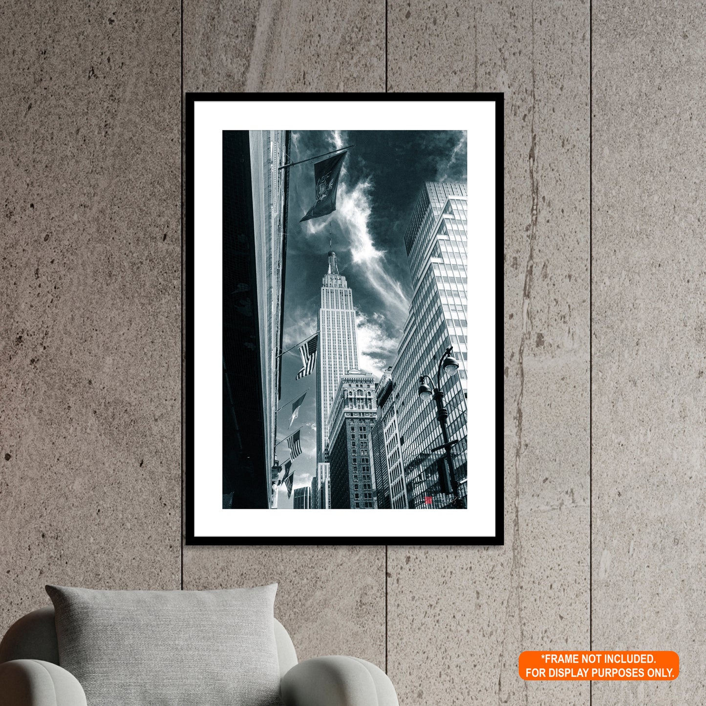 Empire State Building - Black and White Street Art Print Rolled Poster