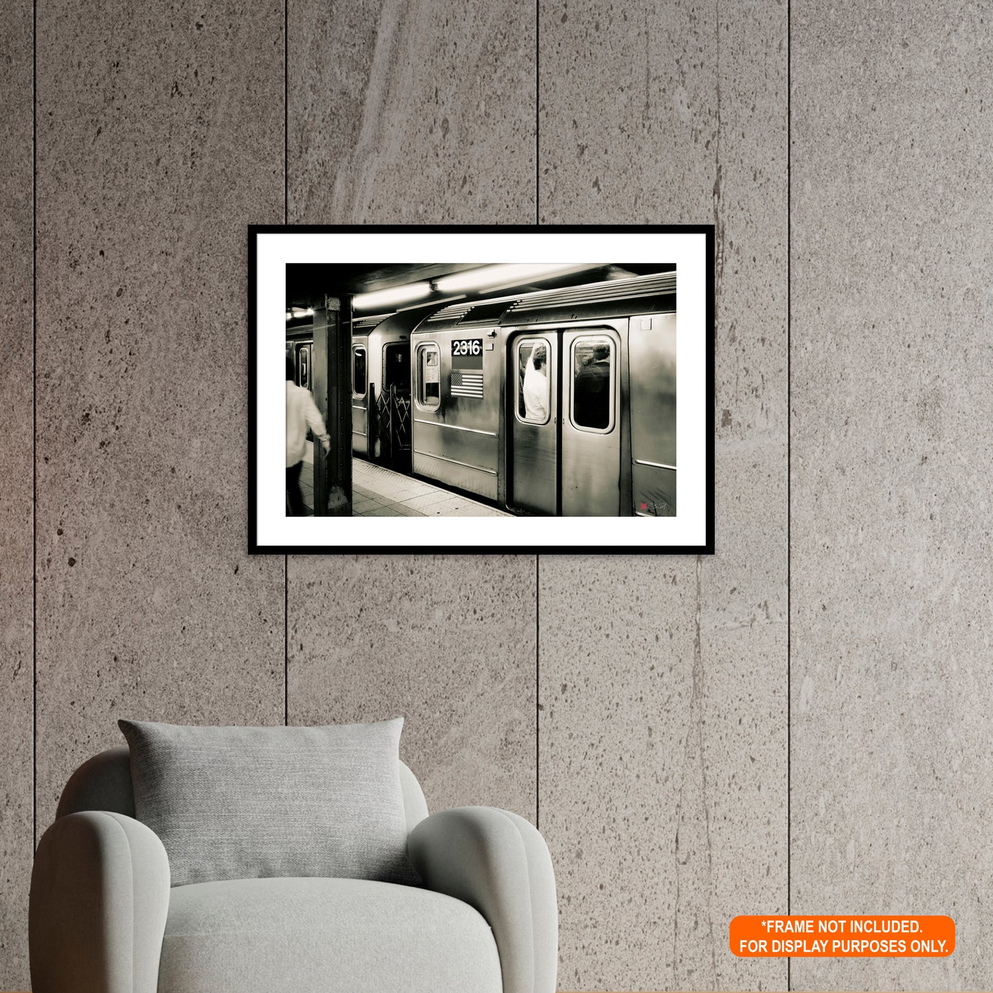 Retro Subway Train 2316 - Black and White Photograph Art Rolled Poster