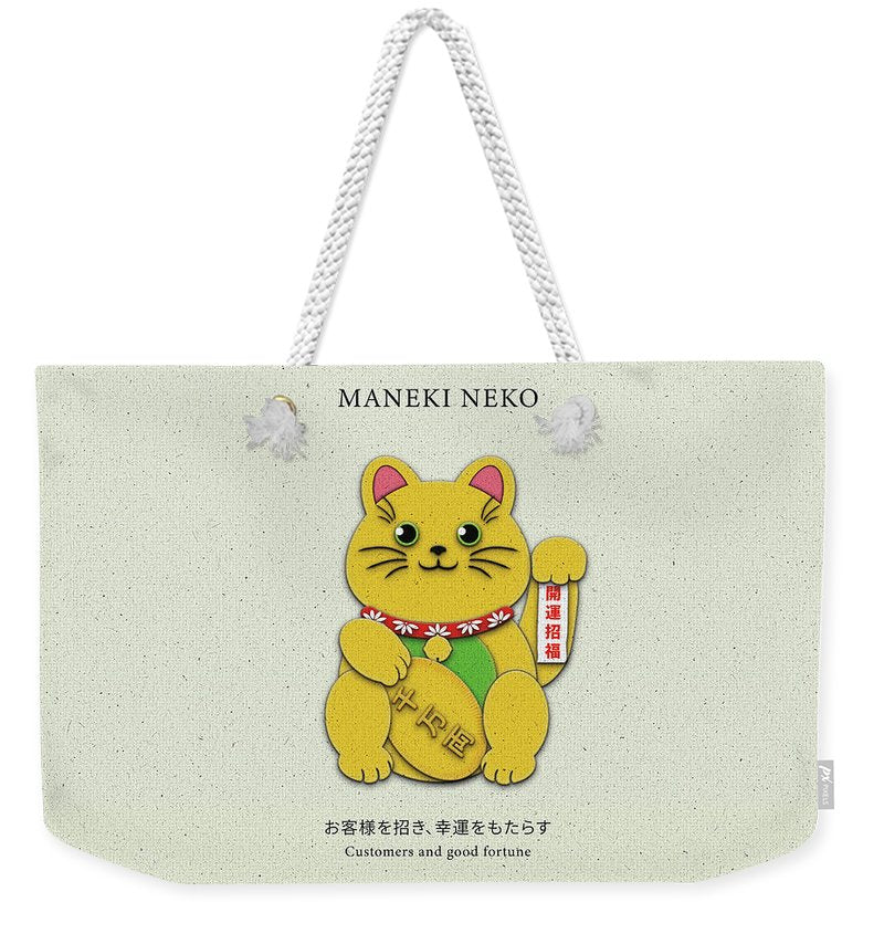 Gold Left Paw Maneki-Neko Attracting Customers and Opportunities - Weekender Tote Bag - vrmediadecor.vrmedia.com.au
