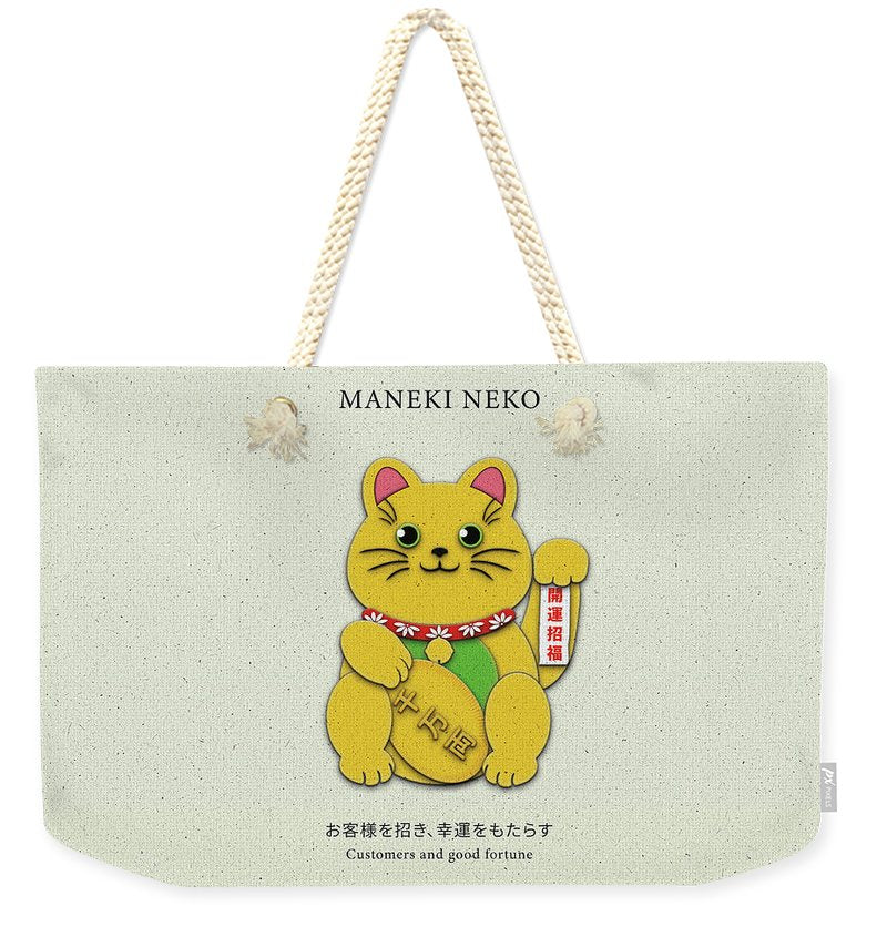 Gold Left Paw Maneki-Neko Attracting Customers and Opportunities - Weekender Tote Bag - vrmediadecor.vrmedia.com.au