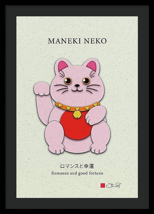 Pink Maneki-Neko Spreading Love and Romance - Framed Print - vrmediadecor.vrmedia.com.au