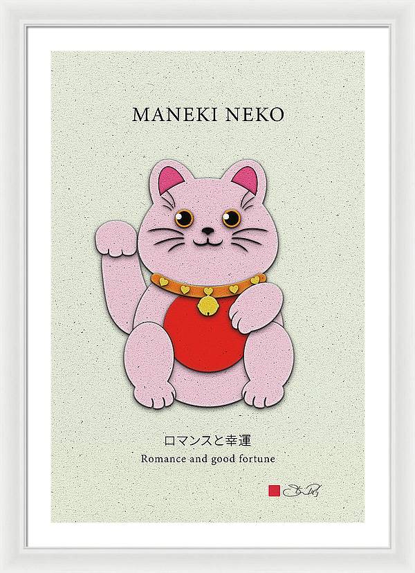 Pink Maneki-Neko Spreading Love and Romance - Framed Print - vrmediadecor.vrmedia.com.au