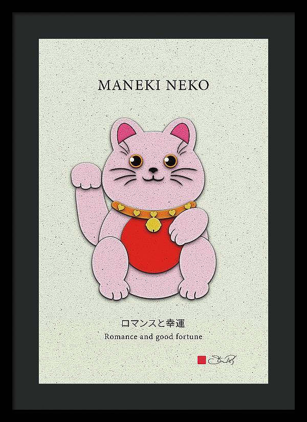 Pink Maneki-Neko Spreading Love and Romance - Framed Print - vrmediadecor.vrmedia.com.au