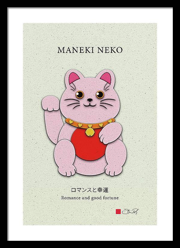 Pink Maneki-Neko Spreading Love and Romance - Framed Print - vrmediadecor.vrmedia.com.au