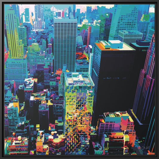 Manhattan psychedelic colourful NYC skyline framed canvas art by Steve Riley