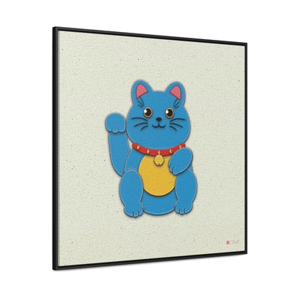 36x36" Framed Canvas Print: "Blue Maneki-Neko"