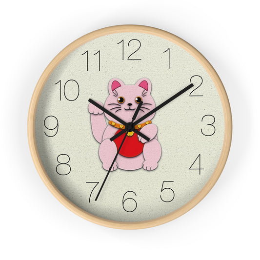 Pink Maneki-Neko Spreading Love and Romance Wall Clock