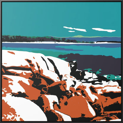 36x36" Framed Canvas Print: "Bay of Fires"