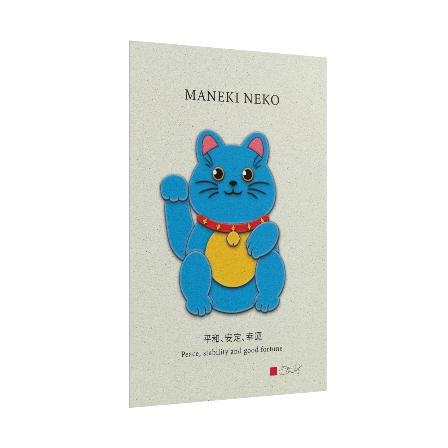 Blue Maneki-Neko Kirigami Style Art Rolled Posters