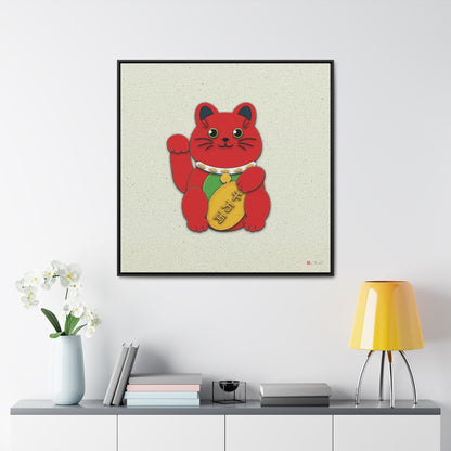 36x36" Framed Canvas Print: "Red Maneki-Neko"