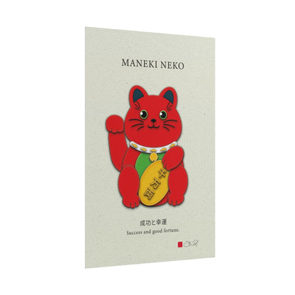 Red Maneki-Neko Kirigami Style Art Rolled Posters