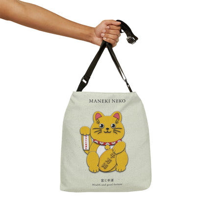 Gold Right Paw Maneki Neko Adjustable Tote Bag