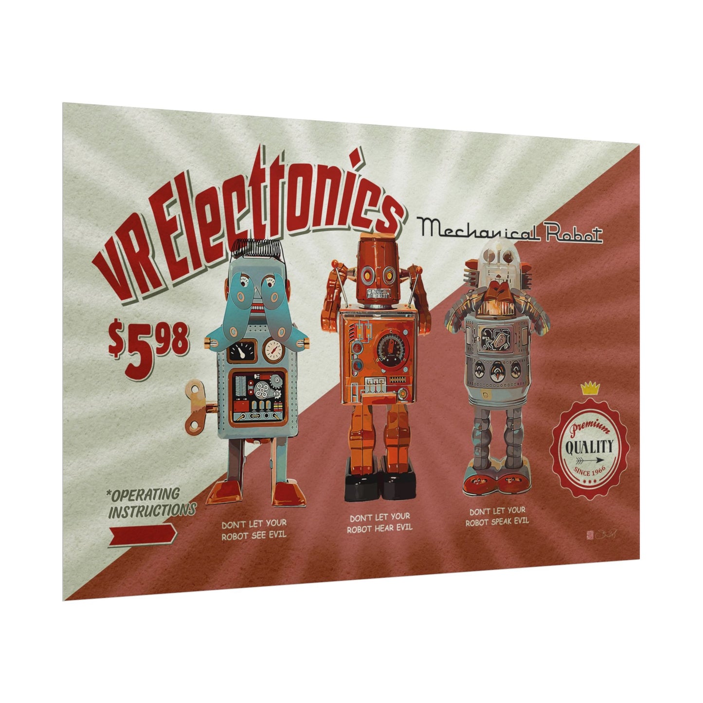 3 Wise Robots - Vintage Robot Art Rolled Poster