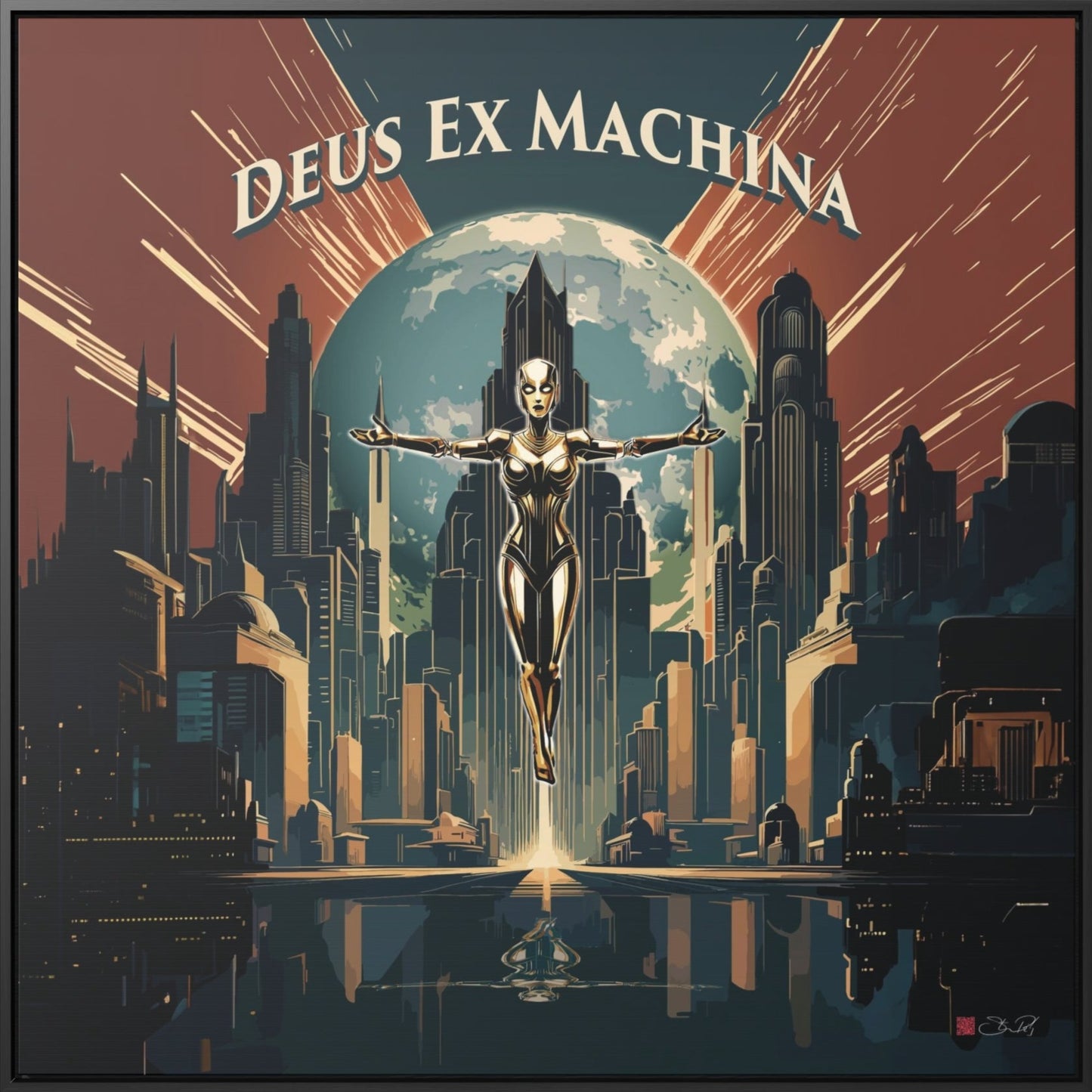 36x36" Framed Canvas Print: "Deus Ex Machina"