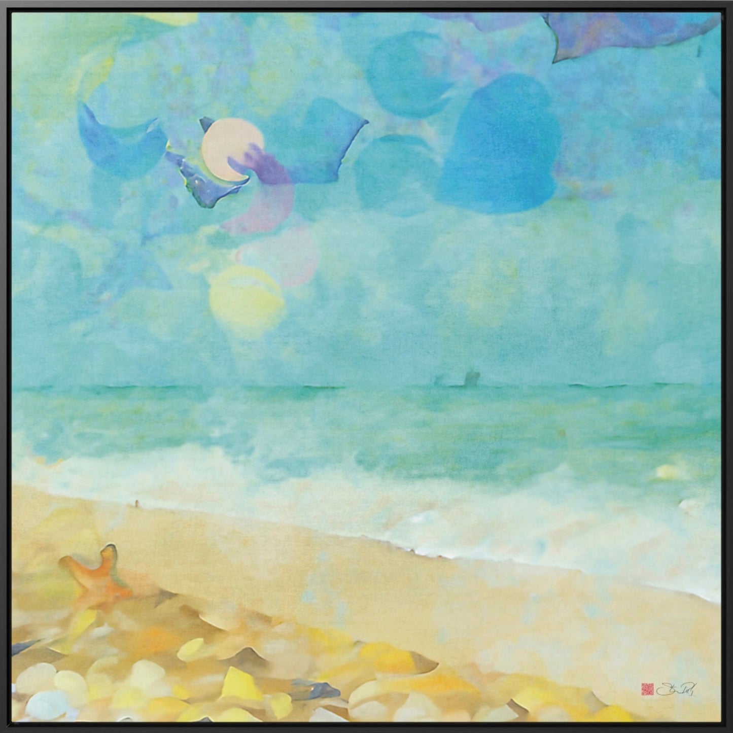 36x36" Framed Canvas Print: "Beachcombing"