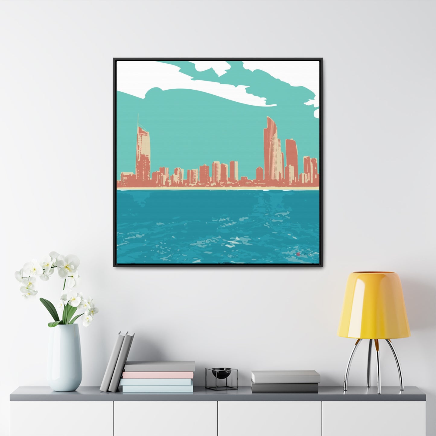 36x36" Framed Canvas Print: "Surfers Paradise Skyline"