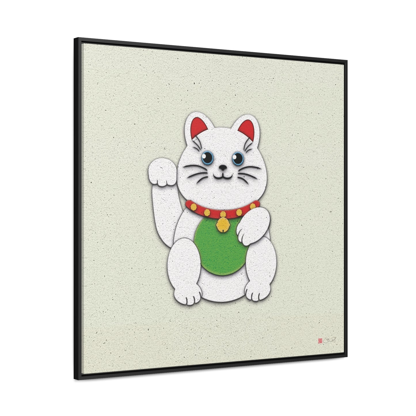 36x36" Framed Canvas Print: "White Maneki-Neko"